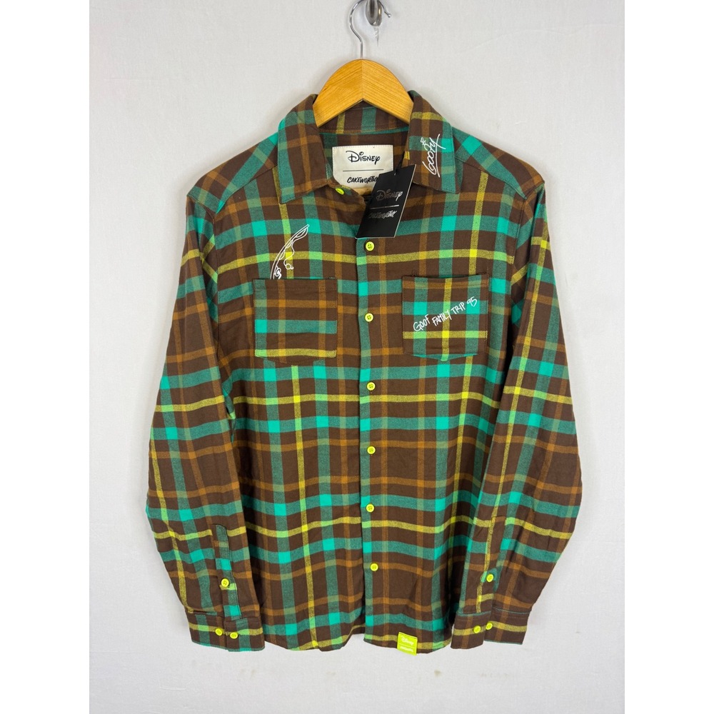 Disney Cakeworthy Goofy Movie Flannel Shirt Brown Teal Plaid Unisex Medium NWT